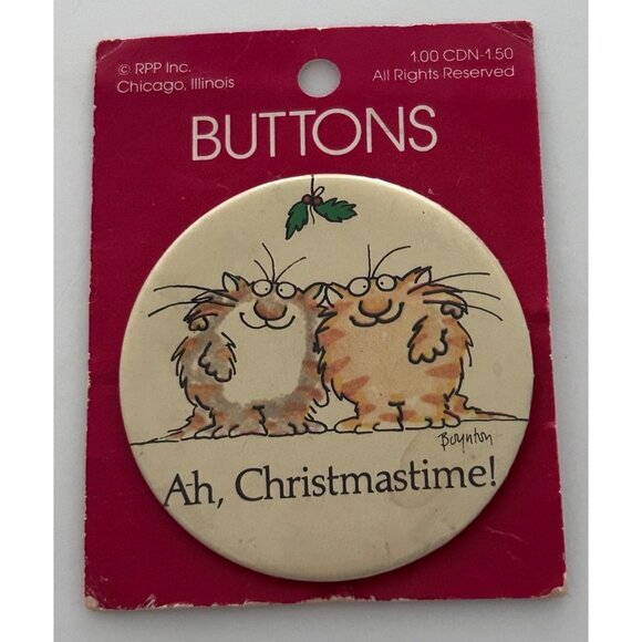 Vintage Sandra Boynton Christmas Button Pin Ah Christmastime! 3" Diameter - Picture 1 of 3